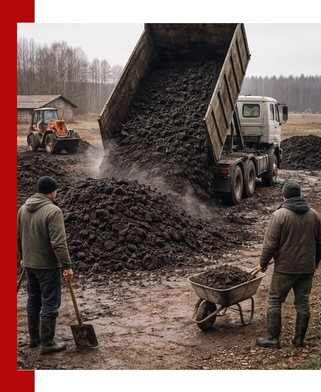 Доставка низинного торфа с разгрузкой и доставкой в Морозовске