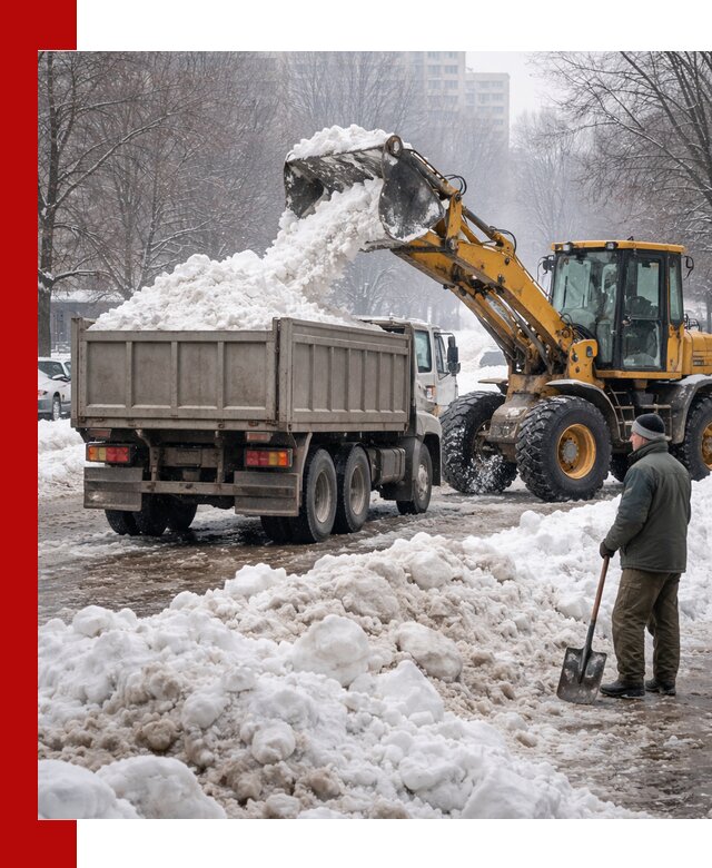 Вывоз снега грузовой техникой в Морозовске оперативно и чисто